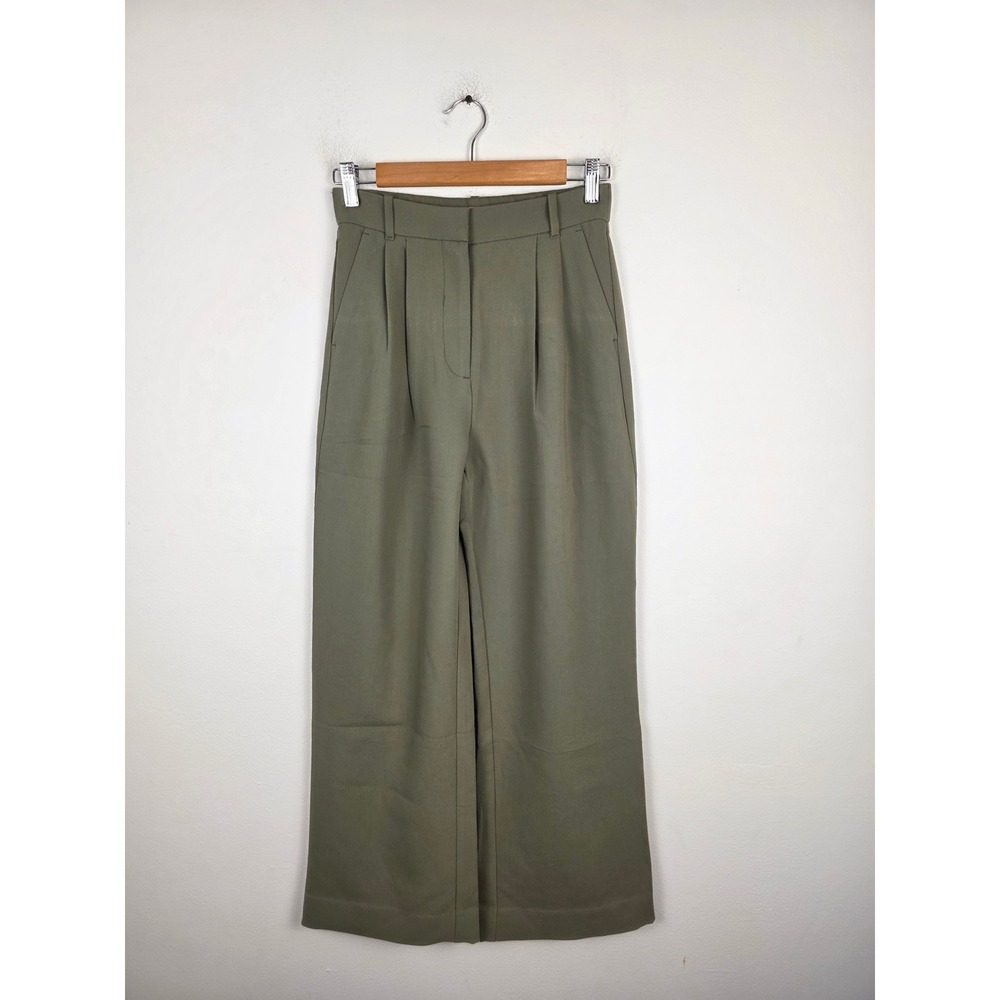 Abercrombie & Fitch Olive Green High Rise Wide Leg Pleated Trousers 26 2R 3046